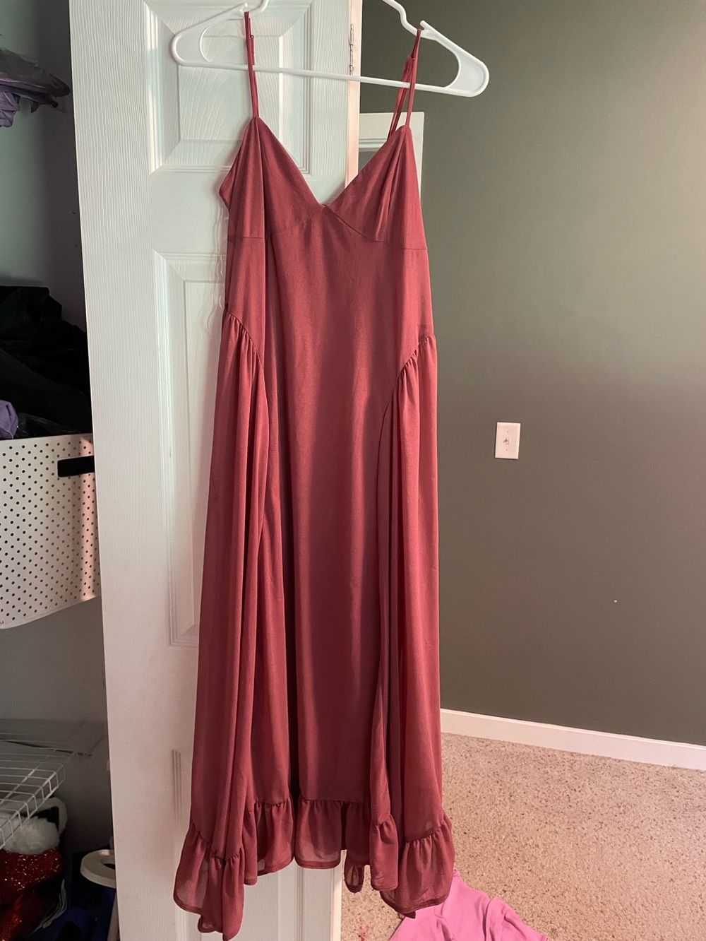 Dusty Rose Maxi Slip Dress with Ruffled Hem